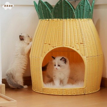 藤編貓窩夏季狗窩四季通用可拆洗網紅菠蘿款寵物窩貓咪窩可拆洗[PP0530051]