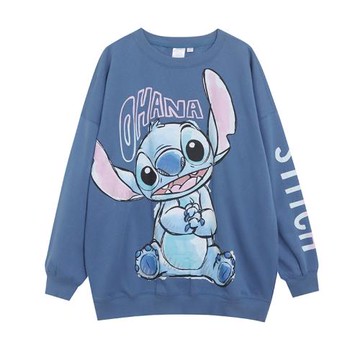 情侶款~外貿秋季卡通動漫圓領衛衣女寬松顯瘦大版bf休閑薄絨上衣