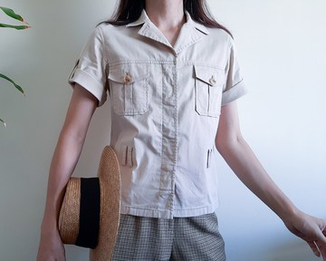 THEORY 米色卡其 Safari 襯衫 短袖旅行襯衫 繫扣襯衫 尺寸 Xs