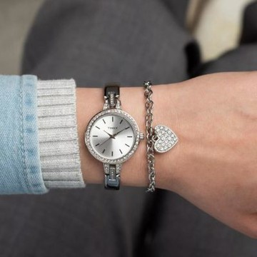 TIMEX 天美時 Aveline 28毫米 心型手鍊 腕錶 禮物套裝(銀 TXTWG067700)