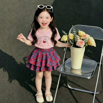 Mini baby🌷女童夏季套裝兒童衣服夏天短袖T恤蛋糕裙寶寶兩件套