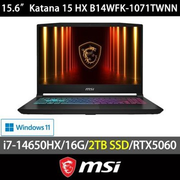 MSI 微星 Katana 15 HX B14WFK-1071TWNN 15.6吋電競特仕筆電(i7-14650HX/16G/2TB SSD/RTX5060/W11)
