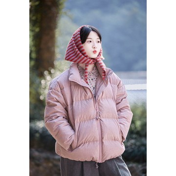 柔霧粉保暖面包羽絨服