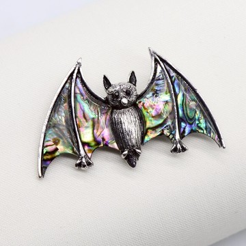 AbaloneShell 跨境貨源 鮑魚貝蝙蝠胸針項鏈兩用合金鑲嵌貝殼吊墜