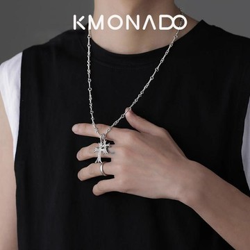 買到賺到🤑KMONADO雙十字架鑲鑽項鍊男百搭簡約潮嘻哈設計鎖骨鏈送男友女友F5WK
