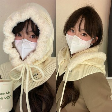 韓國巴拉克拉法帽子女冬季保暖帽子圍脖一體加大款護耳毛線針織帽