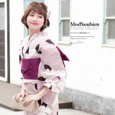 レディース浴衣3点セット　作り帯　髪飾り　紫　黒　薔薇　ラメ　ピンク　浜松織物 浴衣セット レディース レトロ 作り帯 浴衣セット 大人 3点