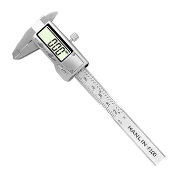 HANLIN-F100 金屬不銹鋼電子游標卡尺 大液晶螢幕 數位 顯示 遊標 卡尺 寬度 直徑 口徑 厚度 深度 階差 測量 高精準 小型 工業 商業 量尺 材料 手做 文具 玩物 珠寶 手鐲 戒指