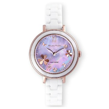 Relax Time  RT-110S-03 拾光花語光動能陶瓷女士時尚腕錶 37.5mm 紫｜樂天領券現折★全館特惠中★指定刷卡回饋10%
