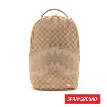 SPRAYGROUND-閃鑽棋盤格鋸齒鯊大容量後背包-金色