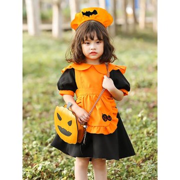 萬圣節女童服裝南瓜女仆套裝兒童寶寶Cos女孩公主巫婆女巫連衣裙