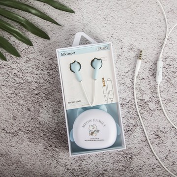 kiki 卡通盒裝耳機 入耳式 有線手機耳機耳塞 通用收納耳機 貓耳 收納袋 可愛