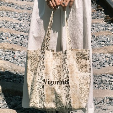Vigorous 全棉復古豹紋托特包 / 大容量兩色可選 / 休閒購物肩背包