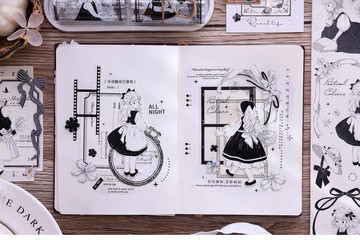 小田園  輕復古黑白人物 和紙膠帶 PET 手帳拼貼