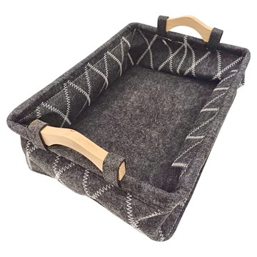 台灣 Life plus 品味格調木柄毛氈收納籃/置物籃 270g  37 x 26 x 12cm  黑色  1個