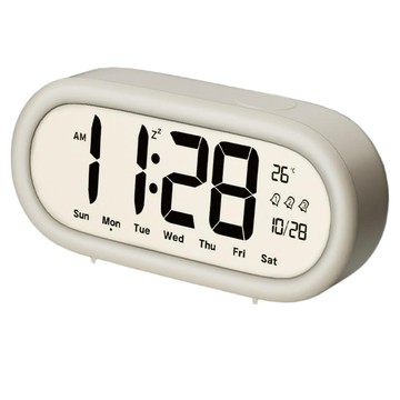 Couselect 大螢幕電子鬧鐘 三組鬧鈴 溫度顯示 靜音床頭時鐘 學生起床神器  白色