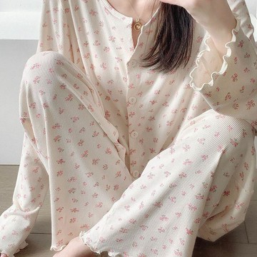 可可裡🌺春秋季新款純欲風甜美碎花韓版設計感慵懶風長袖長褲兩件套家居服