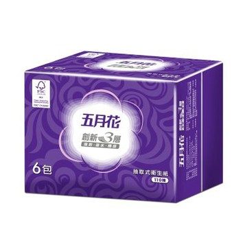 五月花三層抽取式衛生紙(110抽*6包*12袋)