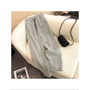 韓國灰色運動休閑直筒時尚衛褲女秋冬新款高級感高腰垂感闊腿褲潮