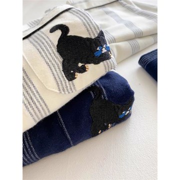 條紋情侶睡衣女春秋款家居服卡通可愛德絨加厚套裝韓版男冬季網紅