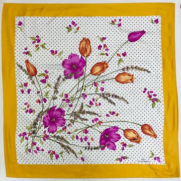 復古 Valentino Garavani 黃色邊鬱金香花卉印花絲綢方巾