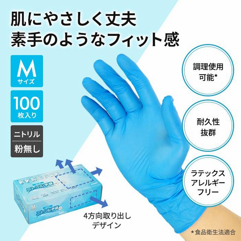 ゴム手袋 衛生用 ニトリル手袋 使い捨てゴム手袋 Mサイズ 青 粉なし パウダーフリー 100枚 食品衛生法適合 ポイント3倍 作業 左右兼用 調理 通販 Lineポイント最大0 5 Get Lineショッピング
