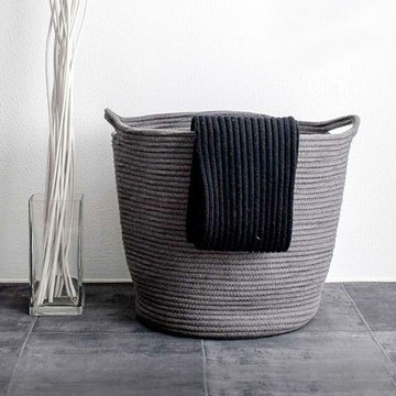 收納職人 手感棉線編織大容量提把裝飾置物籃_2色任選 - 氣質灰