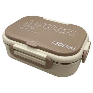 日系316不鏽鋼保溫便當盒 素面款 3格 附餐具 + 保溫袋  1套  卡其色