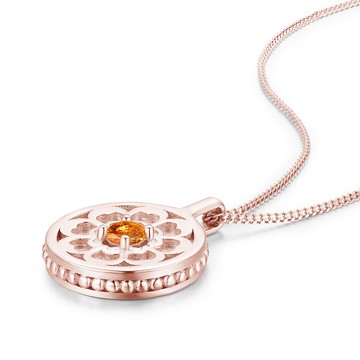 橙石榴石錢幣項鍊-個性訂製銀幣吊墜-純銀徽章刻字頸鍊-1月生日石