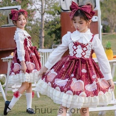 子供ジャンパースカート子供ロリータ服ロリータワンピース猫柄プリンセスドレス可愛いワンピキッズコスチューム舞台劇お姫様イベントレッド 通販 Lineポイント最大get Lineショッピング
