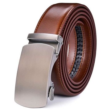 Beltox  2021男時尚古銀滑動搭扣款棕色真皮皮帶