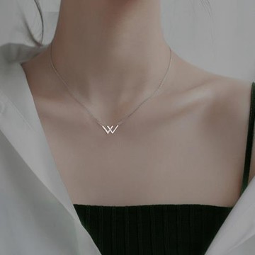 S925純銀w字母項鏈女肖戰王一博同款博君一肖w型形簡記鎖骨鏈吊墜
