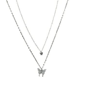 【巴黎精品】925純銀項鍊純銀鎖骨鍊-時尚雙層疊戴蝴蝶女飾品a1br57