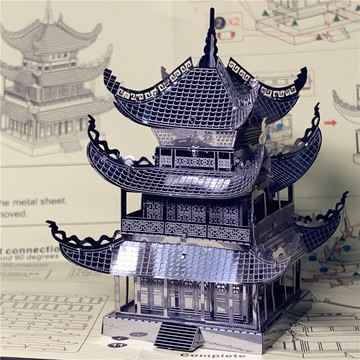 南源魔圖3D立體金屬拼圖岳陽樓蘇州園林國風建筑摩天輪天鵝堡玩具