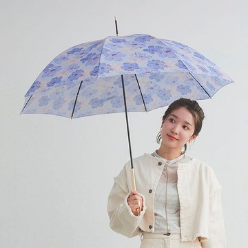 水彩花卉8骨晴雨兩用長柄傘-多色可選 白花