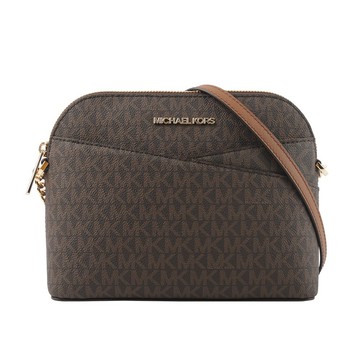[平輸]Michael Kors 金字滿版塗層帆布口袋貝殼包(咖啡色)