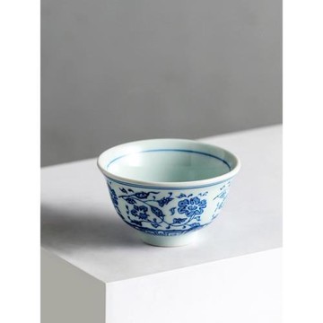 仿古青花茶杯陶瓷品茗杯景德鎮功夫茶具主人杯茶碗青花壓手杯單杯