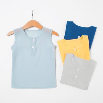 兒童純色真絲背心寶寶夏季超薄款透氣T恤桑蠶絲男童上衣女童無袖