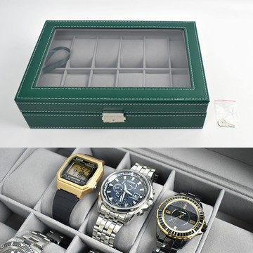 手錶盒 綠色皮革錶盒(12支裝)【NAWA157】