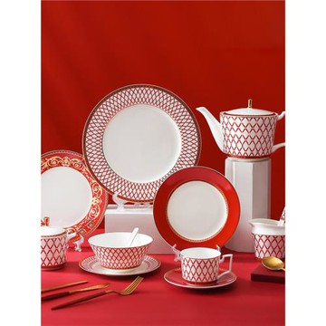 歐式陶瓷餐具瑋致紅粉年華骨瓷歐式盤子餐盤菜盤西餐盤餐具家用盤