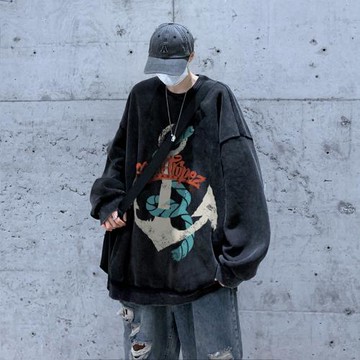 大碼300斤水洗做舊美式重磅衛衣男秋冬加絨加厚潮牌oversize高街