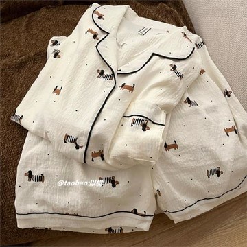 2025新款夏季短袖睡衣女日系小狗卡通可愛純棉寬松學生家居服套裝