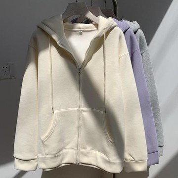 加絨加厚慵懶BF風衛衣外套女2021秋冬新款寬松連帽拉鏈開衫ins潮