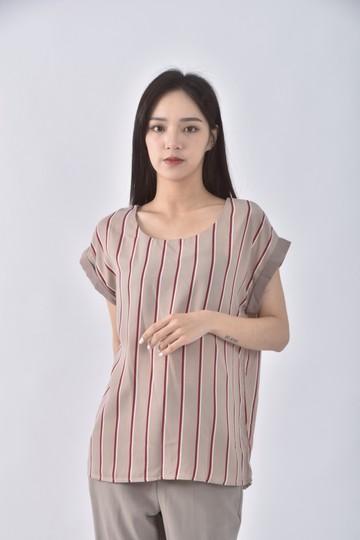 (M) ob style質感條紋粉色短袖上衣