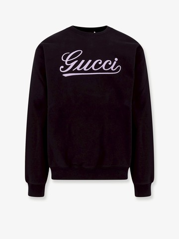 Cotton sweatshirt crew-neck with ribbed profiles and gucci logo print on the front - GUCCI - gender_Man