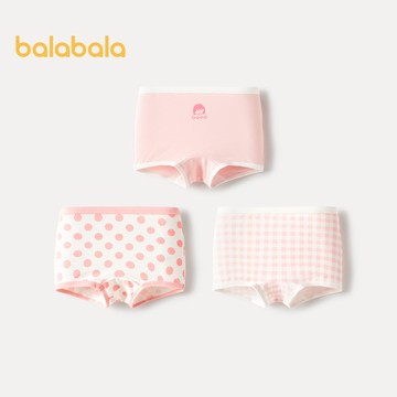Balabala 女童內衣棉質平角內褲春季新款兒童三角短褲親膚可愛無週期 3 件裝
