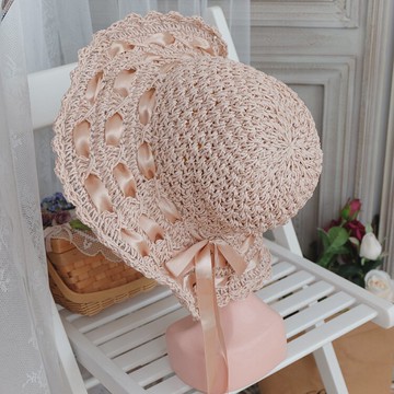 日本訂單RILI風可愛穿帶法式少女感夏日編織草帽帽子多色入1入