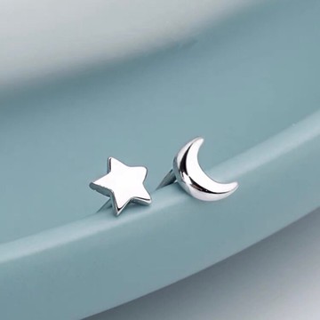 星月耳環 M45 日韓流行時尚 S925銀針 小巧 不對稱 星月 星星 月亮 耳針 耳環