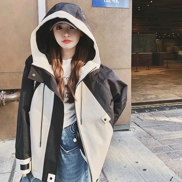 【巴黎精品】現貨+預購 風衣外套休閒大衣-撞色衝鋒衣拼接連帽工裝女外套a1ih78