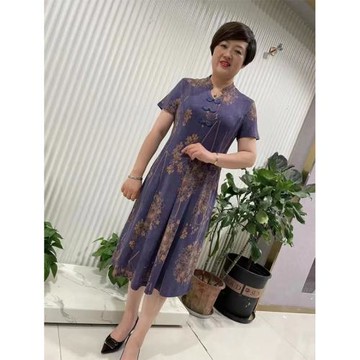 夏裝中年旗袍2023年新款改良版短袖裙子媽媽裝顯瘦大碼氣質連衣裙